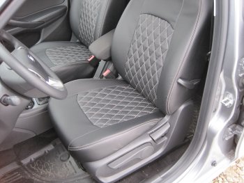 7 199 р. Чехлы для сидений Lord Autofashion Турин Ромб (экокожа) Лада Веста SW 2181 универсал дорестайлинг (2017-2022) (Чёрный, вставка чёрная, строчка бежевая)  с доставкой в г. Кемерово. Увеличить фотографию 4