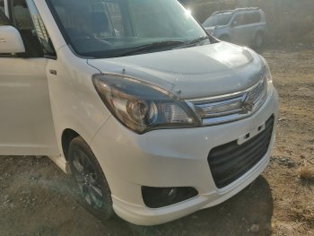 2 599 р. Дефлектор капота CA-Plastiс  Suzuki Solio (2010-2015) дорестайлинг, рестайлинг (Шелкография серебро)  с доставкой в г. Кемерово. Увеличить фотографию 3