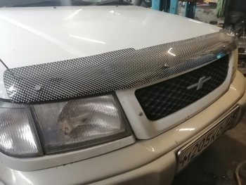 2 559 р. Дефлектор капота CA-Plastiс  Subaru Forester  SF (1997-2000) дорестайлинг (Шелкография карбон-серебро)  с доставкой в г. Кемерово. Увеличить фотографию 2