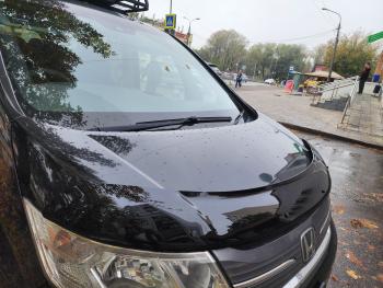 2 099 р. Дефлектор капота CA-Plastic Honda StepWagon 5 RP1,RP2, RP3, RP4, RP5  минивэн рестайлинг (2017-2022) (серия Classic черный, Без надписи)  с доставкой в г. Кемерово. Увеличить фотографию 4