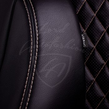 7 249 р. Чехлы для сидений Lord Autofashion Турин Ромб (комплектация Комфорт, 3 места, экокожа) ГАЗ ГАЗель Next A62,А65 автобус (2016-2025) (Черный, вставка черная, строчка бежевая)  с доставкой в г. Кемерово. Увеличить фотографию 2