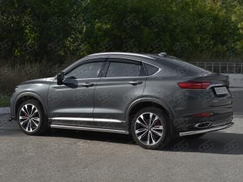 13 399 р. Защита заднего бампера (Ø57 мм) SLITKOFF  Geely Tugella  FY11,HPBA4 (2019-2025) дорестайлинг, рестайлинг (нержавейка полированная)  с доставкой в г. Кемерово. Увеличить фотографию 4