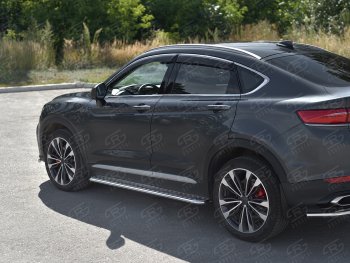 Порожки для ног SLITKOFF (Ø42 мм) Geely Tugella  FY11,HPBA4 (2019-2025) дорестайлинг, рестайлинг (Лист алюминиевый, профиль нержавейка)