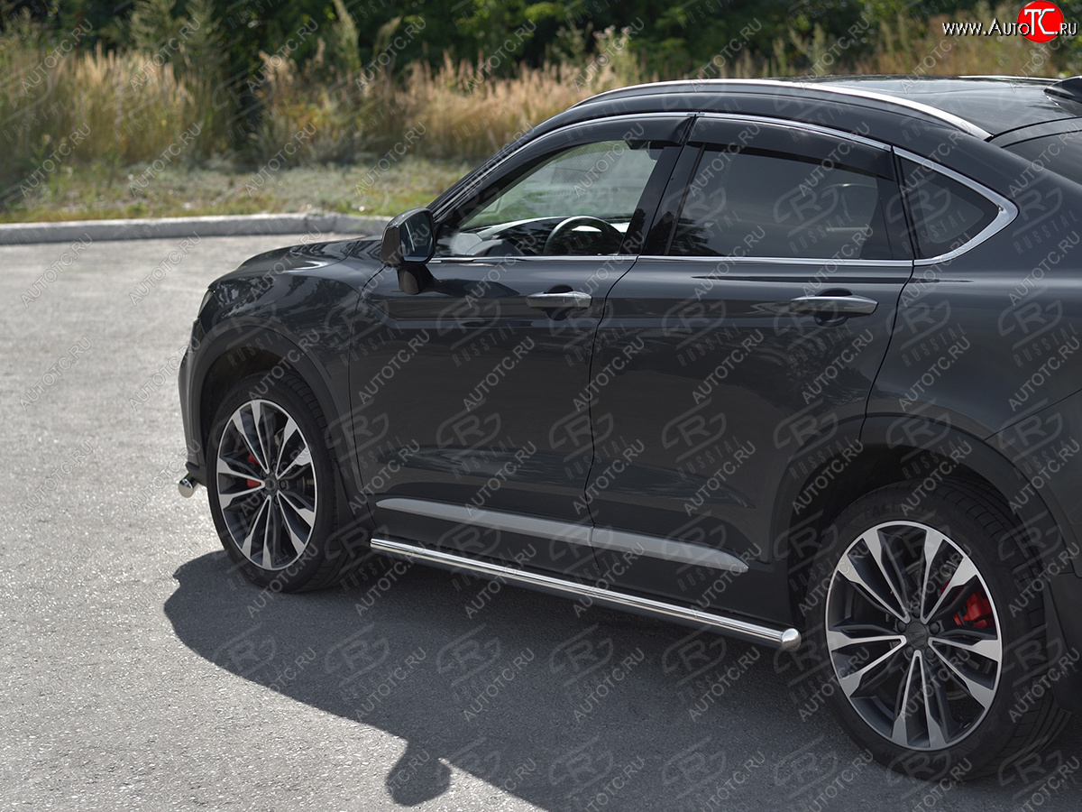 17 499 р. Защита порогов (труба, d63 мм) SLITKOFF  Geely Tugella  FY11,HPBA4 (2019-2025) дорестайлинг, рестайлинг (Круглые торцы 90°)  с доставкой в г. Кемерово