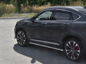 17 499 р. Защита порогов (труба, d63 мм) SLITKOFF  Geely Tugella  FY11,HPBA4 (2019-2025) дорестайлинг, рестайлинг (Торцы со срезом 45°)  с доставкой в г. Кемерово. Увеличить фотографию 2