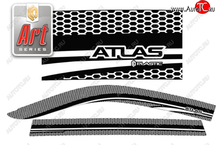 2 399 р. Дефлектора окон CA-Plastic  Geely Atlas  NL3 (2016-2022) (Серия Art белая, без хром. молдинга )  с доставкой в г. Кемерово