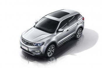 12 399 р. Защита порогов Slitkoff (d76, с проступями) Geely Atlas NL3 (2016-2022) (Сталь с полимерным покрытием. Цвет: чёрный)  с доставкой в г. Кемерово. Увеличить фотографию 1