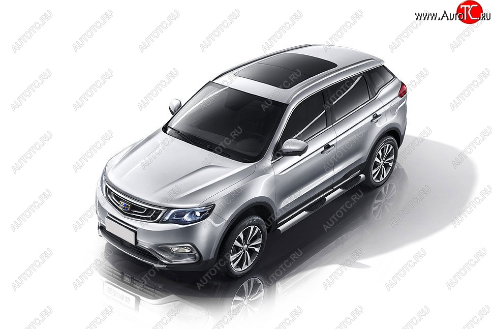 12 399 р. Защита порогов Slitkoff (d76, с проступями)  Geely Atlas  NL3 - Atlas Pro  NL3 (Сталь с полимерным покрытием. Цвет: серебристый)  с доставкой в г. Кемерово