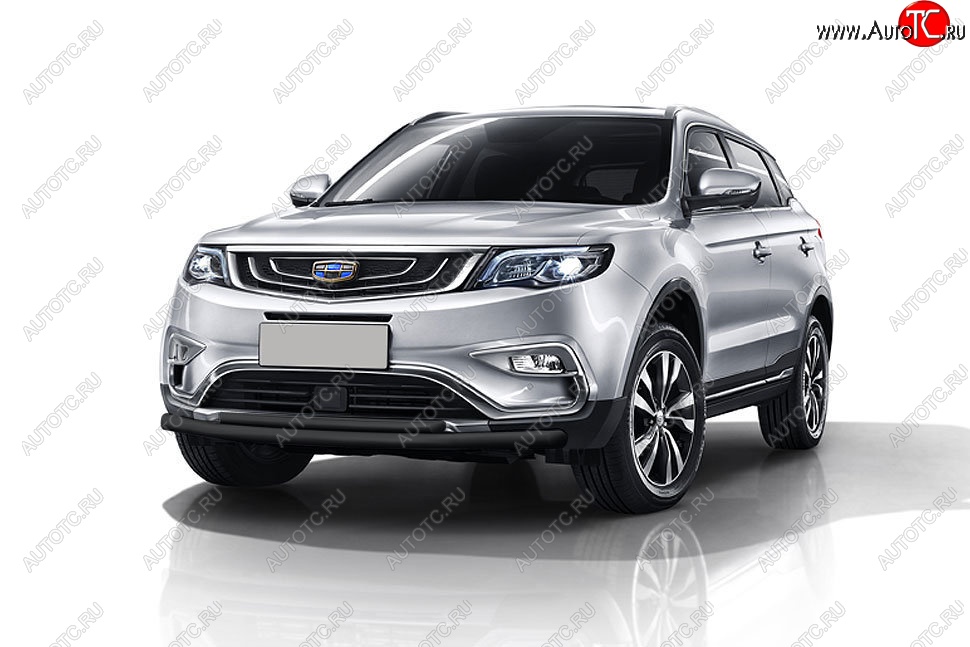 9 699 р. Защита переднего бампера Slitkoff (двойная, d57/42 мм) Geely Atlas NL3 (2016-2022) (Сталь с полимерным покрытием. Цвет: чёрный)  с доставкой в г. Кемерово