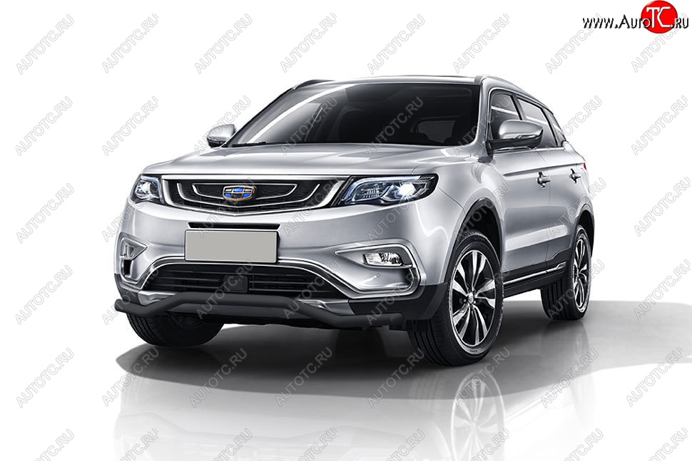 9 699 р. Защита переднего бампера Slitkoff (волна, d57 мм) Geely Atlas NL3 (2016-2022) (Сталь с полимерным покрытием. Цвет: чёрный)  с доставкой в г. Кемерово