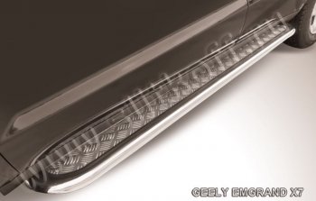 18 349 р. Защита порогов Slitkoff (с листом, d57 мм) Geely Emgrand X7 дорестайлинг (2011-2015) (Нержавейка)  с доставкой в г. Кемерово. Увеличить фотографию 1
