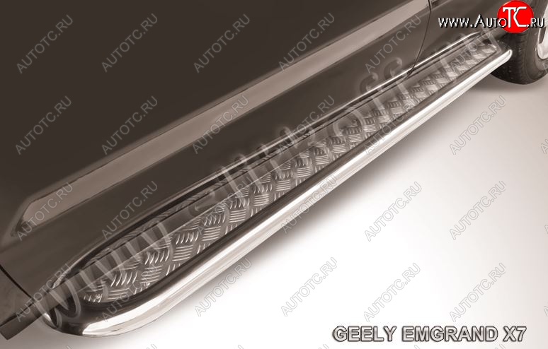 18 349 р. Защита порогов Slitkoff (с листом, d57 мм) Geely Emgrand X7 дорестайлинг (2011-2015) (Нержавейка)  с доставкой в г. Кемерово