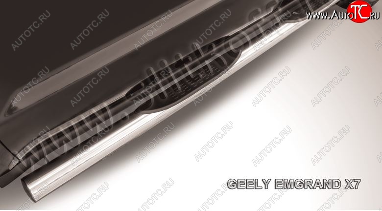 18 349 р. Защита порогов Slitkoff (d76, с проступями)  Geely Emgrand X7 (2011-2015) дорестайлинг (Нержавейка, Полированная)  с доставкой в г. Кемерово