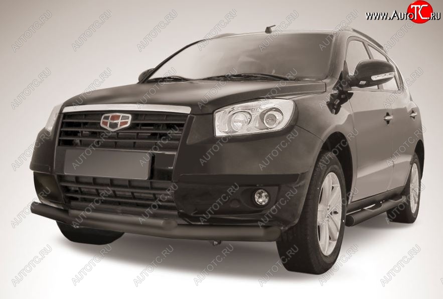 9 999 р. Защита переднего бампера Slitkoff (двойная, d76/57 мм) Geely Emgrand X7 дорестайлинг (2011-2015) (Сталь с полимерным покрытием. Цвет: чёрный)  с доставкой в г. Кемерово