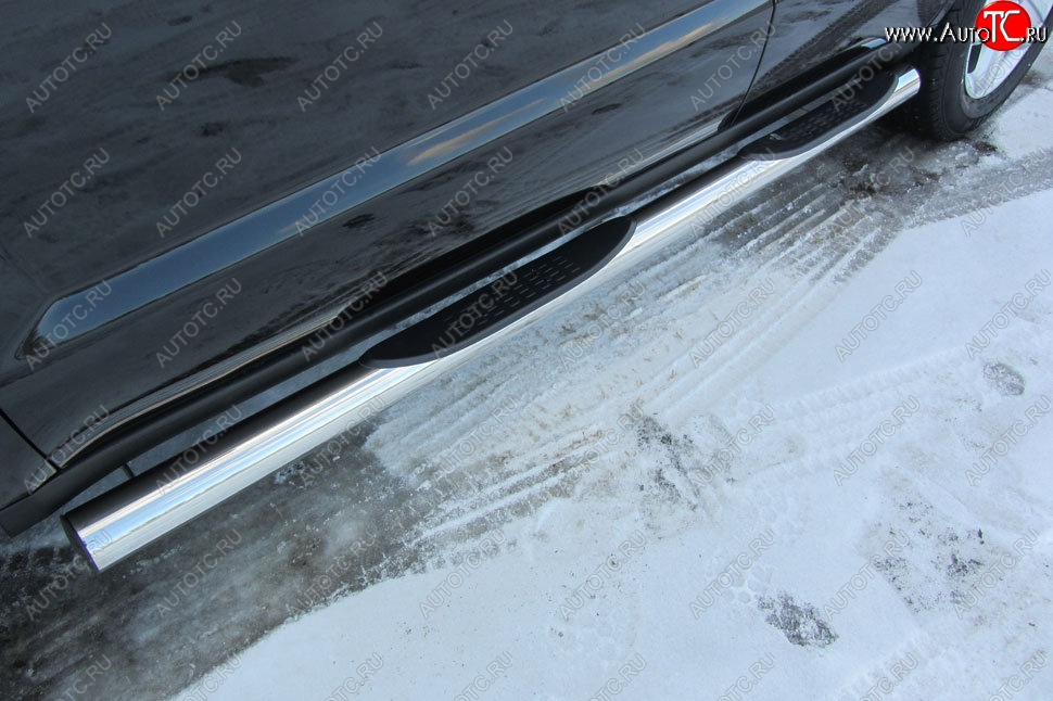 18 349 р. Защита порогов Slitkoff (d76, с проступями)  Geely Emgrand X7 (2015-2018) 1-ый рестайлинг (Нержавейка, Полированная)  с доставкой в г. Кемерово