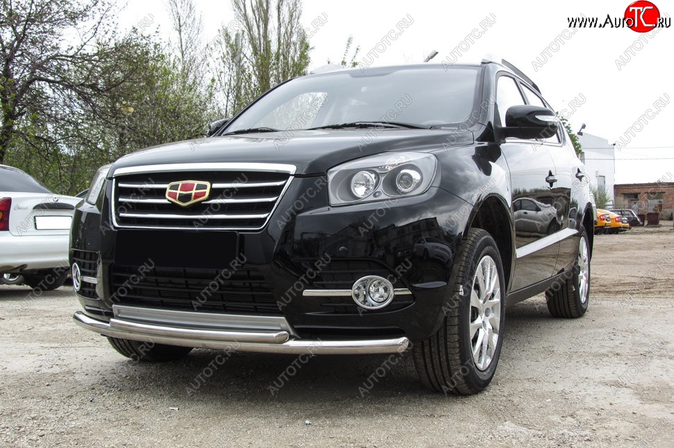13 199 р. Защита переднего бампера Slitkoff (двойная радиусная, d57/42 мм)  Geely Emgrand X7 (2015-2018) 1-ый рестайлинг (Нержавейка, Полированная)  с доставкой в г. Кемерово