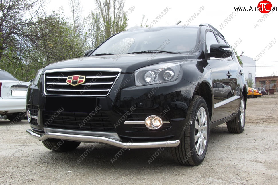 14 399 р. Защита переднего бампера Slitkoff (волна, d57)  Geely Emgrand X7 (2015-2018) 1-ый рестайлинг (Нержавейка, Полированная)  с доставкой в г. Кемерово