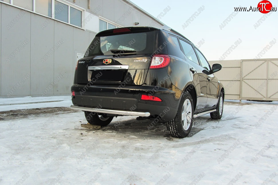 10 449 р. Защита заднего бампера Slitkoff (двойная радиусная, d57/42 мм)  Geely Emgrand X7 (2015-2018) 1-ый рестайлинг (Нержавейка, Полированная)  с доставкой в г. Кемерово