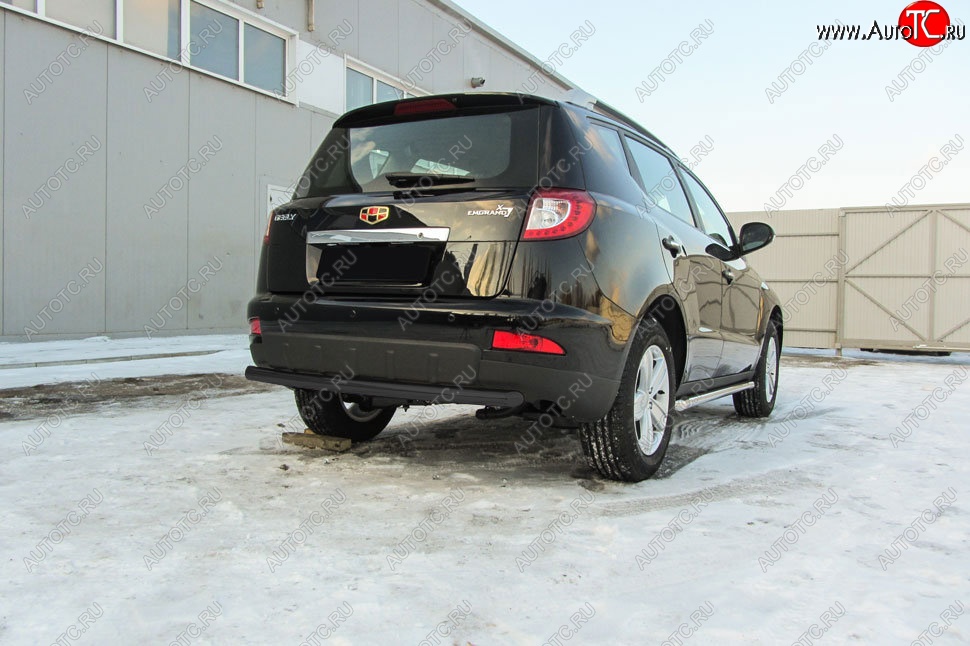 7 299 р. Защита заднего бампера Slitkoff (двойная радиусная, d57/42 мм) Geely Emgrand X7 1-ый рестайлинг (2015-2018) (Сталь с полимерным покрытием. Цвет: чёрный)  с доставкой в г. Кемерово