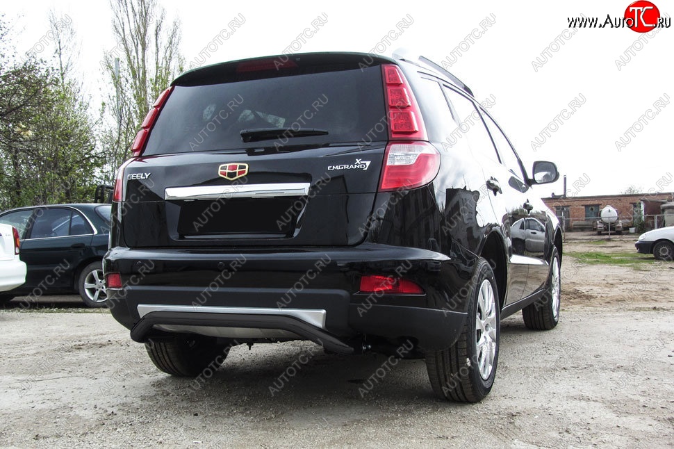 7 999 р. Защита заднего бампера Slitkoff (скоба, d57 мм) Geely Emgrand X7 1-ый рестайлинг (2015-2018) (Сталь с полимерным покрытием. Цвет: чёрный)  с доставкой в г. Кемерово