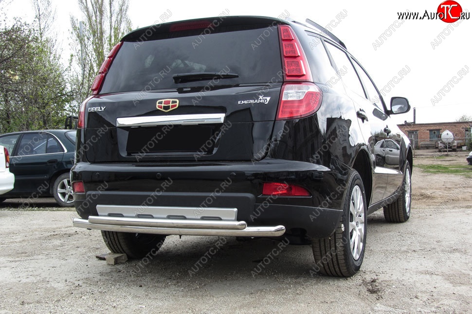 11 549 р. Защита заднего бампера Slitkoff (двойная радиусная, d57/42 мм)  Geely Emgrand X7 (2015-2018) 1-ый рестайлинг (Нержавейка, Полированная)  с доставкой в г. Кемерово