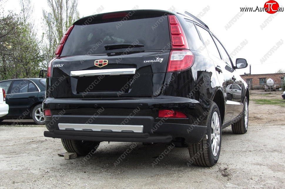 7 999 р. Защита заднего бампера Slitkoff (двойная радиусная, d57/42 мм) Geely Emgrand X7 1-ый рестайлинг (2015-2018) (Сталь с полимерным покрытием. Цвет: чёрный)  с доставкой в г. Кемерово