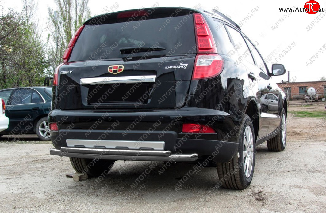 7 999 р. Защита заднего бампера Slitkoff (Ø 57+Ø 42, двойная радиусная)  Geely Emgrand X7 (2015-2018) 1-ый рестайлинг (Цвет: серебристый)  с доставкой в г. Кемерово