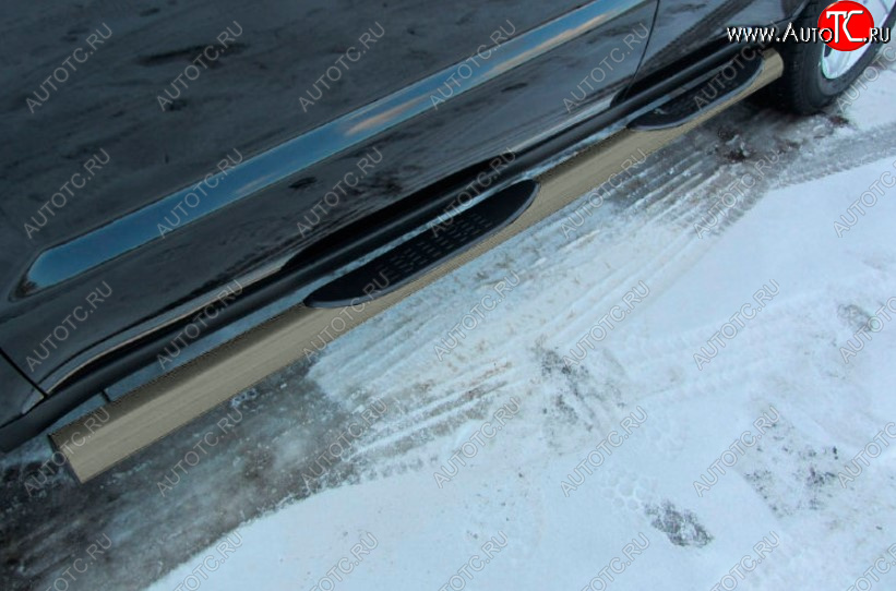 12 799 р. Защита порогов Slitkoff (Ø 76 мм, с проступями)  Geely Emgrand X7 (2015-2018) 1-ый рестайлинг (Цвет: серебристый)  с доставкой в г. Кемерово