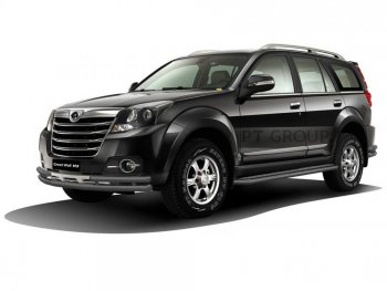 Порожки для ног из трубы Ø51 с алюминиевой площадкой Petroil Tuning Great Wall Hover H3 (2014-2016)  рестайлинг (Черный (Шагрень))