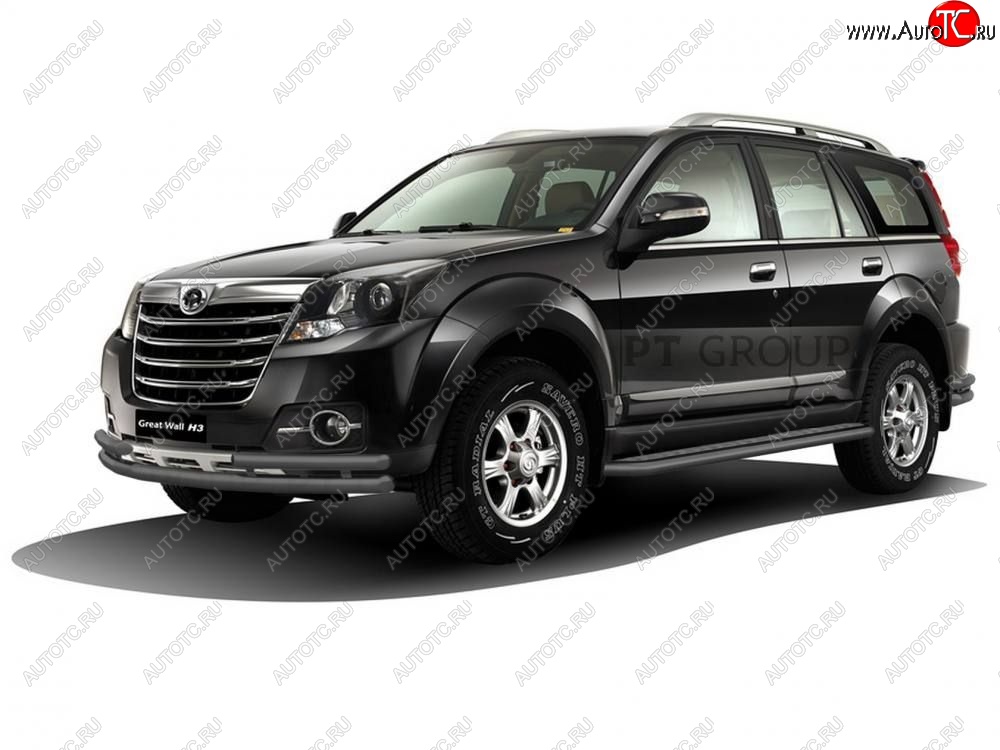 12 129 р. Порожки для ног из трубы Ø51 с алюминиевой площадкой Petroil Tuning  Great Wall Hover H3 (2014-2016)  рестайлинг (Черный (Шагрень))  с доставкой в г. Кемерово