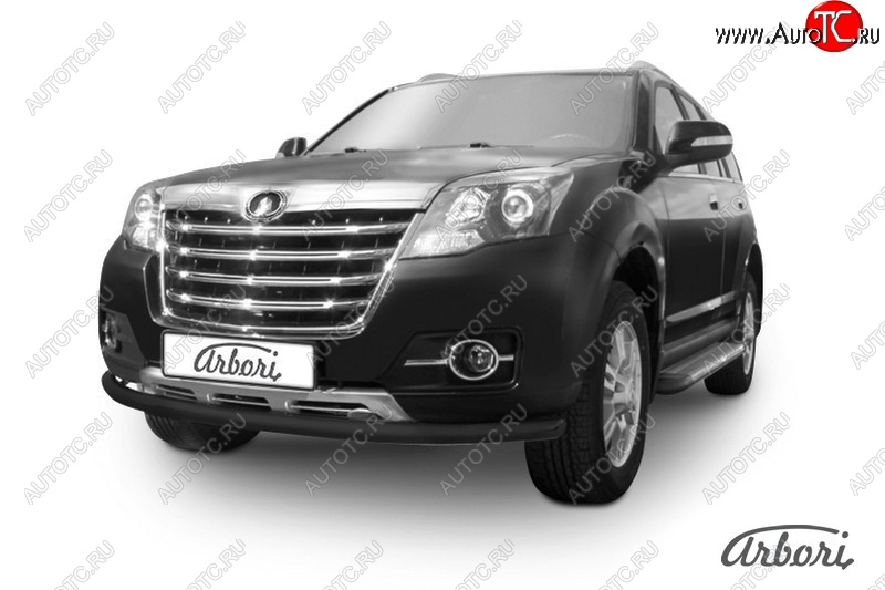 6 209 р. Защита переднего бампера Arbori (черная, 1 труба d57 mm).  Great Wall Hover H3 (2014-2016)  рестайлинг  с доставкой в г. Кемерово