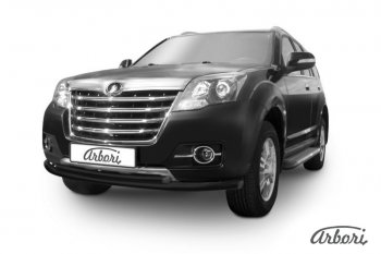 Защита переднего бампера Arbori (черная, 2 трубы d57 и 42 mm) Great Wall Hover H3 (2014-2016)  рестайлинг