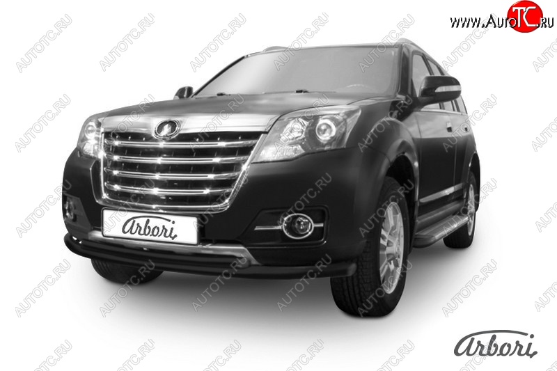 6 749 р. Защита переднего бампера Arbori (черная, 2 трубы d57 и 42 mm)  Great Wall Hover H3 (2014-2016)  рестайлинг  с доставкой в г. Кемерово