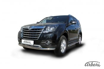 16 559 р. Защита переднего бампера Arbori (нержавейка, 2 трубы d57 и 42 mm)  Great Wall Hover H3 (2014-2016)  рестайлинг  с доставкой в г. Кемерово. Увеличить фотографию 2