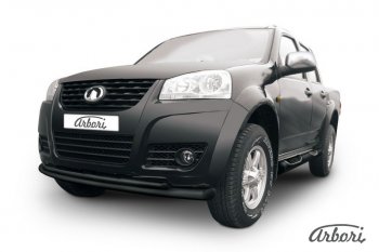 Защита переднего бампера Arbori (черная, 2 трубы d76 и 42 mm) Great Wall Wingle 5 (2011-2017)