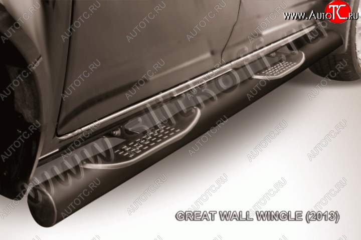 14 249 р. Защита порогов из трубы d76 Slitkoff (с проступями) Great Wall Wingle 5 (2011-2017) (Цвет: серебристый)  с доставкой в г. Кемерово
