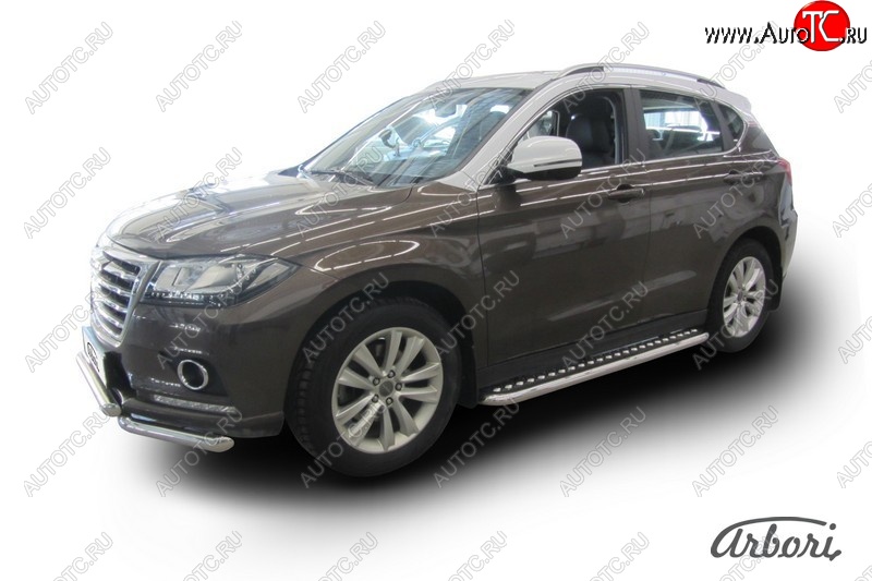 25 999 р. Защита штатных порогов с листом Arbori (нержавейка, алюминий, d57)  Haval H2 (2014-2021)  с доставкой в г. Кемерово