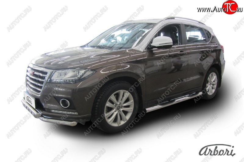 25 999 р. Защита штатных порогов Arbori (с проступью, нержавейка, d76 mm). Haval H2 (2014-2021)  с доставкой в г. Кемерово