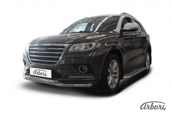 22 999 р. Защита переднего бампера Arbori (нержавейка, 2 трубы d57 и 57 mm) Haval H2 (2014-2021)  с доставкой в г. Кемерово. Увеличить фотографию 2