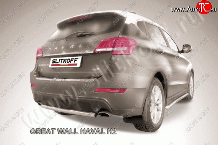8 699 р. Защита заднего бампера из короткой трубы диаметром 57 мм Slitkoff  Haval H2 (2014-2021) (Нержавеющая сталь)  с доставкой в г. Кемерово