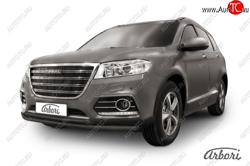 9 699 р. Защита переднего бампера Arbori (черная, 2 трубы d57 и 42 mm) Haval H6 дорестайлинг (2016-2019)  с доставкой в г. Кемерово
