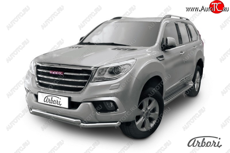14 363 р. Защита переднего бампера Arbori (нержавейка, 2 трубы d57 и 57 mm)  Haval H9 (2015-2017) дорестайлинг  с доставкой в г. Кемерово