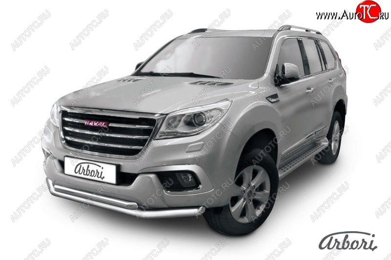 16 325 р. Защита переднего бампера Arbori (нержавейка, 2 трубы d76 и 57 mm)  Haval H9 (2015-2017) дорестайлинг  с доставкой в г. Кемерово