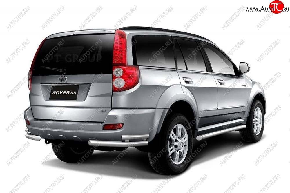 14 399 р. Защита заднего бампера Petroil Tuning (уголки двойные, d63/51)  Great Wall Hover H5 (2010-2017) (Нержавейка)  с доставкой в г. Кемерово