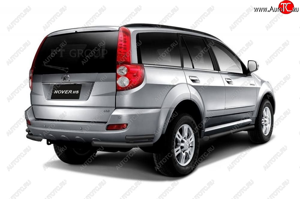7 559 р. Защита заднего бампера Petroil Tuning (уголки двойные, d63/51)  Great Wall Hover H5 (2010-2017) (Черная (шагрень))  с доставкой в г. Кемерово