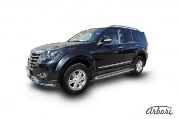 Защита штатных порогов с листом Arbori (нержавейка, алюминий, d57) Great Wall Hover H3  рестайлинг (2014-2016)