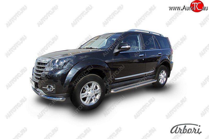 14 579 р. Защита штатных порогов с листом Arbori (нержавейка, алюминий, d57) Great Wall Hover H3  рестайлинг (2014-2016)  с доставкой в г. Кемерово