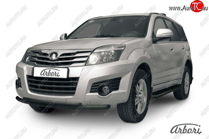 6 389 р. Защита переднего бампера Arbori (черная, 2 трубы d57 и 42 mm) Great Wall Hover H3  дорестайлинг (2010-2014)  с доставкой в г. Кемерово