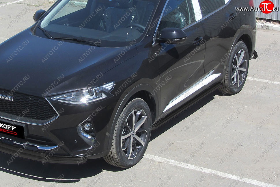 8 499 р. Защита порогов (Ø57 мм, с полимерным покрытием) Slitkoff  Haval F7 - F7x (цвет: черный)  с доставкой в г. Кемерово