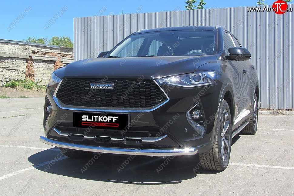 11 599 р. Защита переднего бампера (Ø57 мм, нержавейка) Slitkoff  Haval F7 - F7x (Нержавейка)  с доставкой в г. Кемерово
